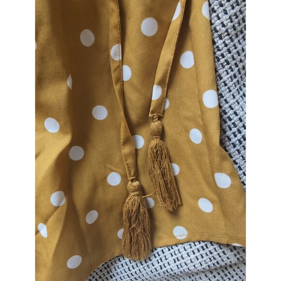 Hint of Blush Yellow Polka Dot Dress M Off the Shoulder Flutter Sleeves - Picture 6 of 9